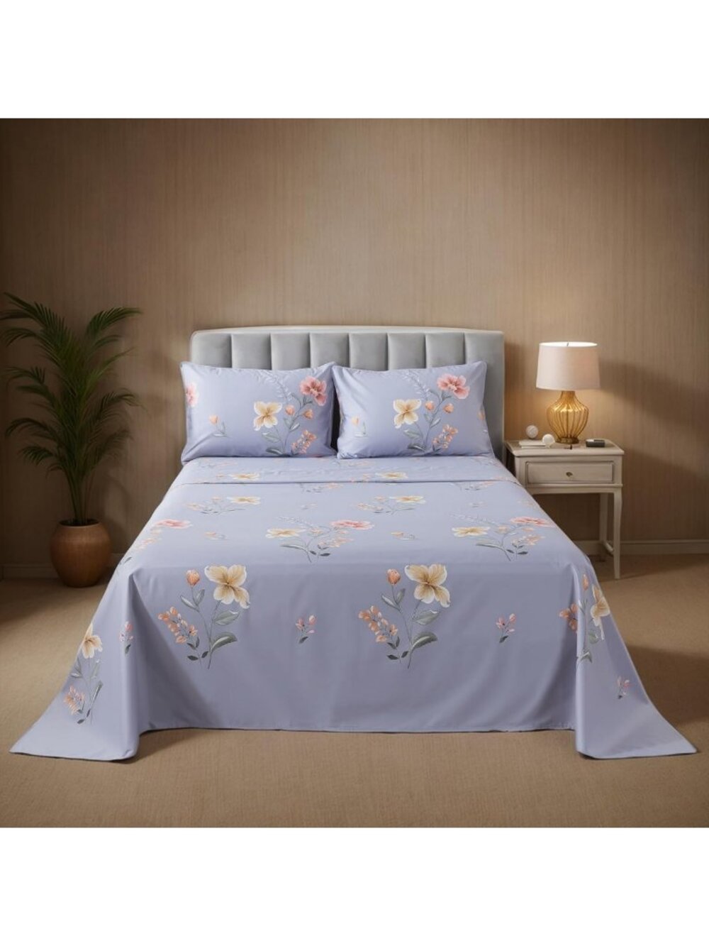 Vintage Floral King Sheet Set - Soft Cotton, 4 Pieces, Chic Aesthetic Bedding
